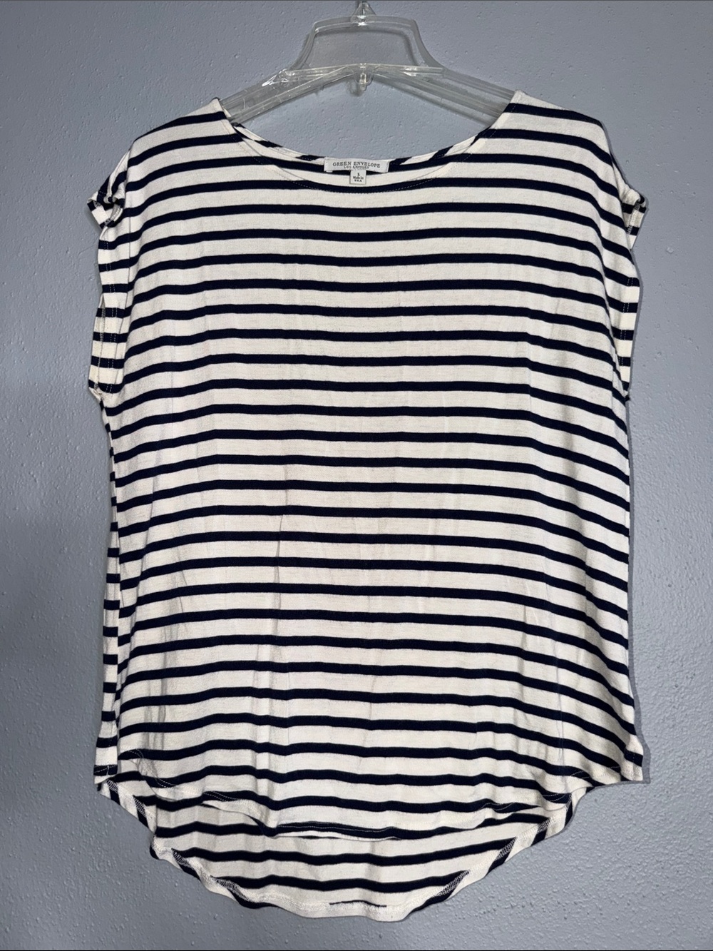 Green Envelope Navy and White Striped Short Sleeve Tee